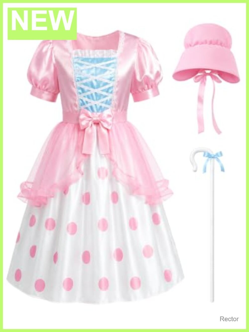 Women's Shepherdess Costume 3-Piece Set with Dress, Bonnet, Staff